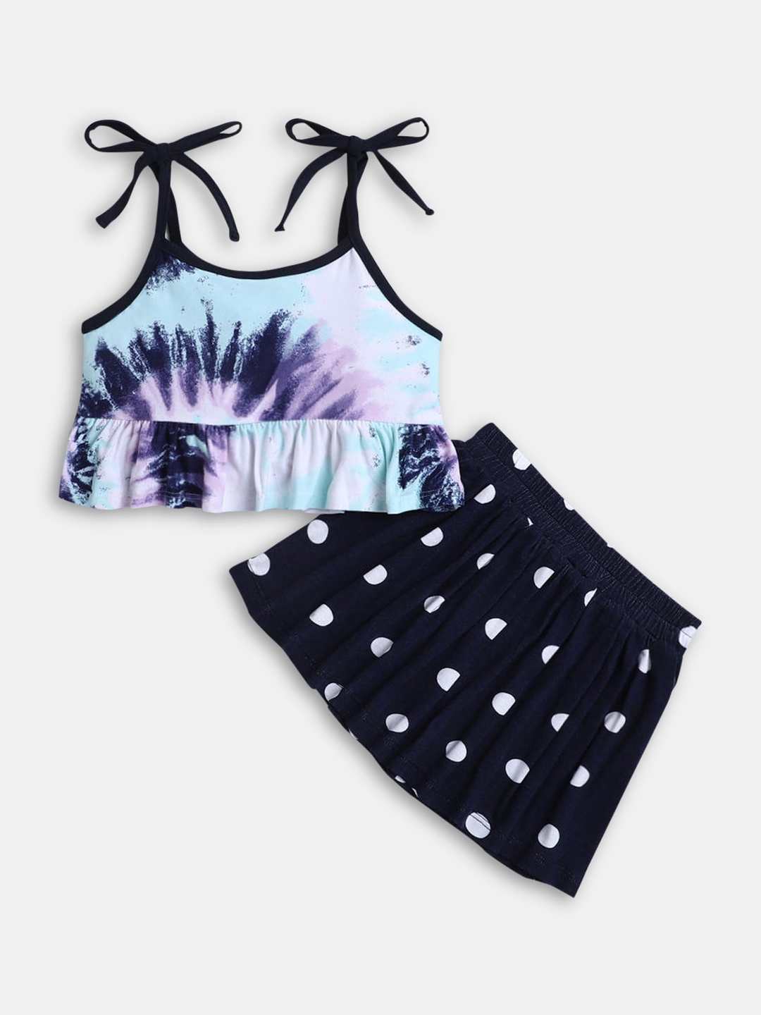 

Hopscotch Girls Blue & Black Printed Clothing Set