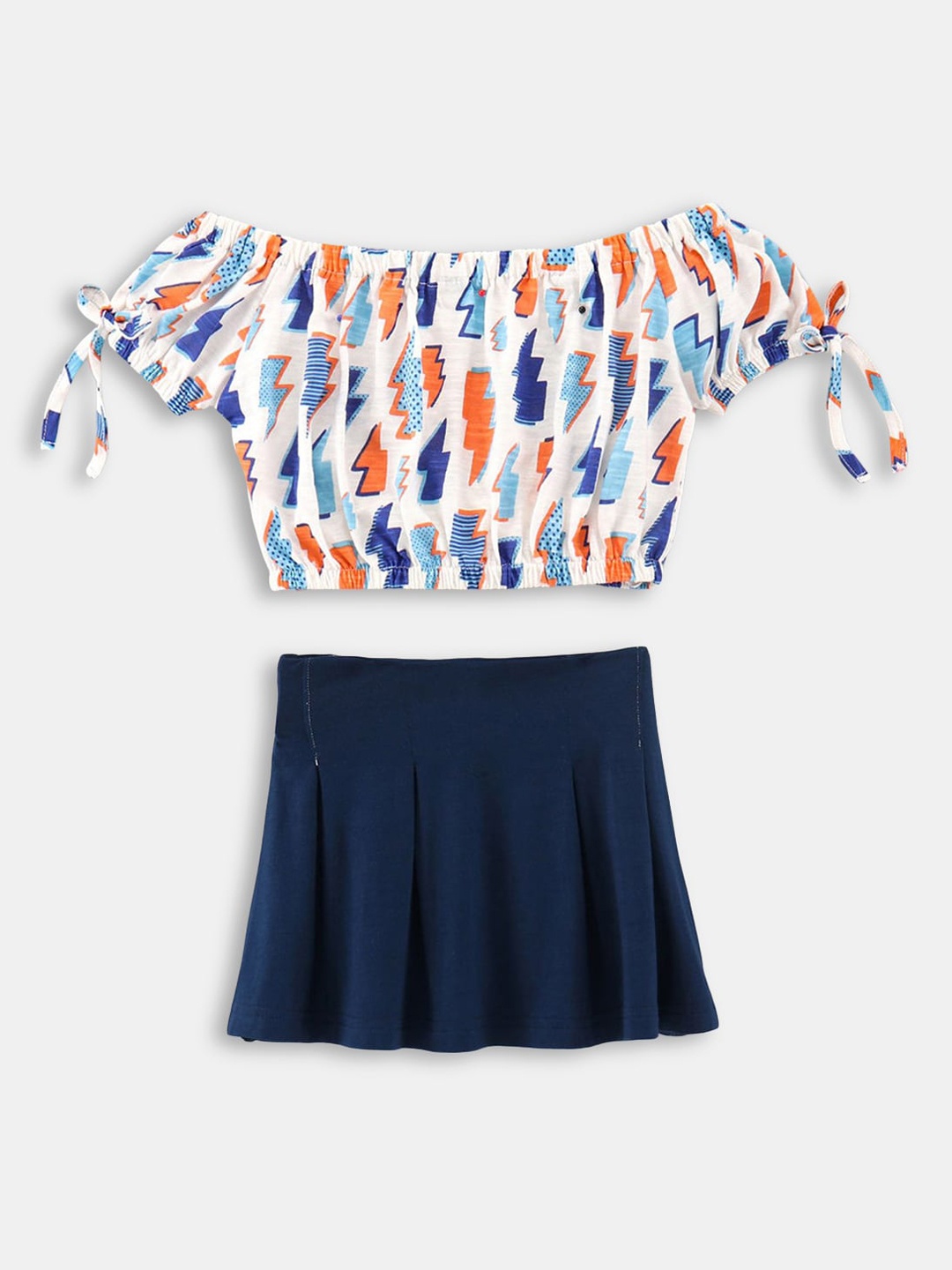 

Hopscotch Girls Navy Blue & Orange Pure Cotton Top with Skirt