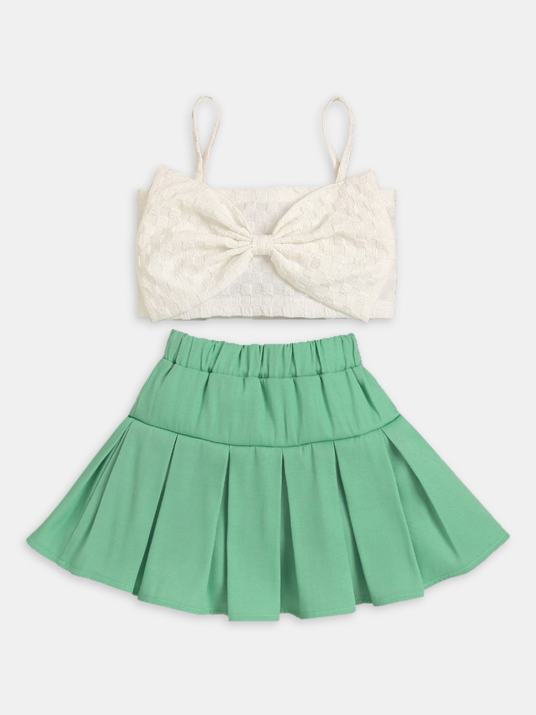 

Hopscotch Girls White & Green Top with Skirt Clothing Set
