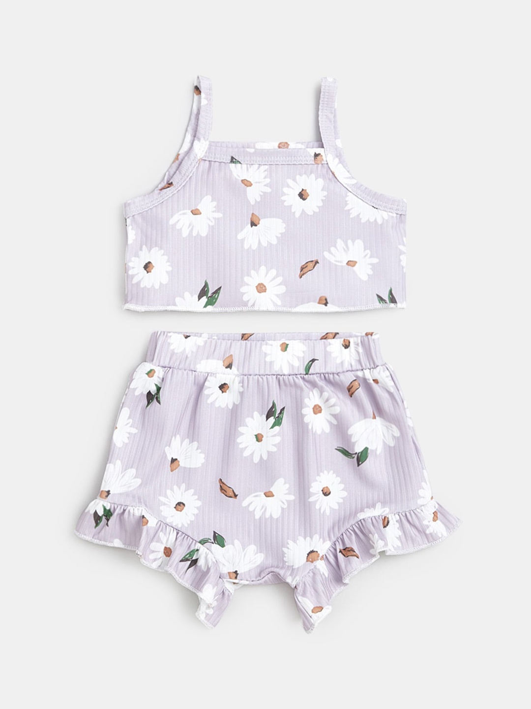 

Hopscotch Girls Purple & White Printed Top with Shorts