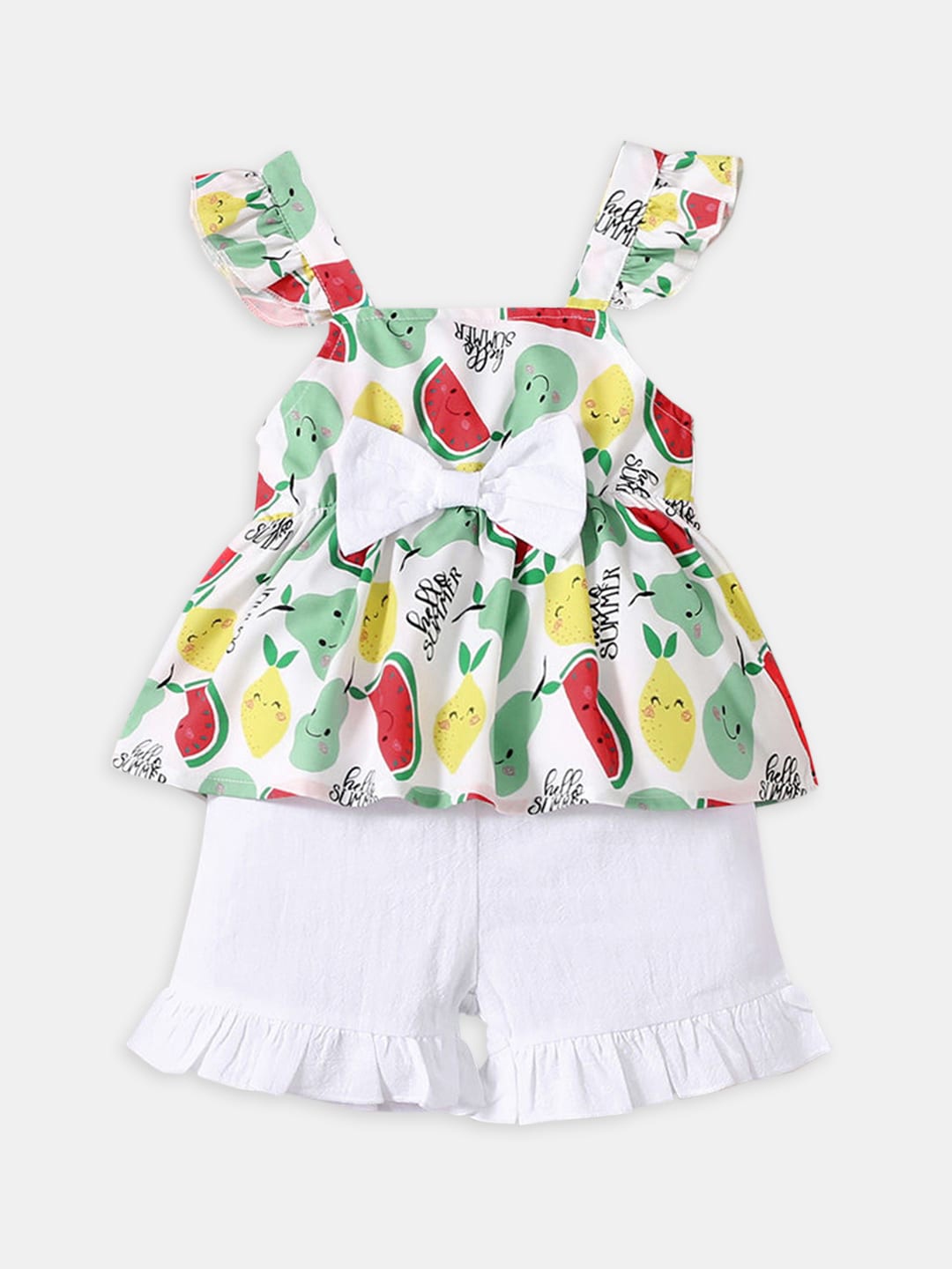 

Hopscotch Girls White & Yellow Printed Top with Shorts