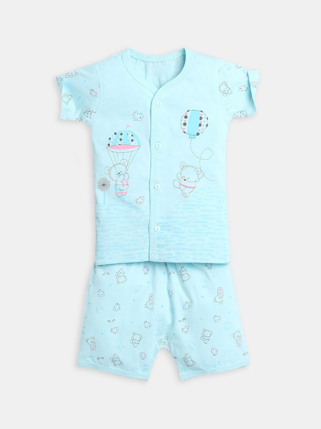 

Hopscotch Boys Green & Blue Printed Pure Cotton T-shirt with Shorts