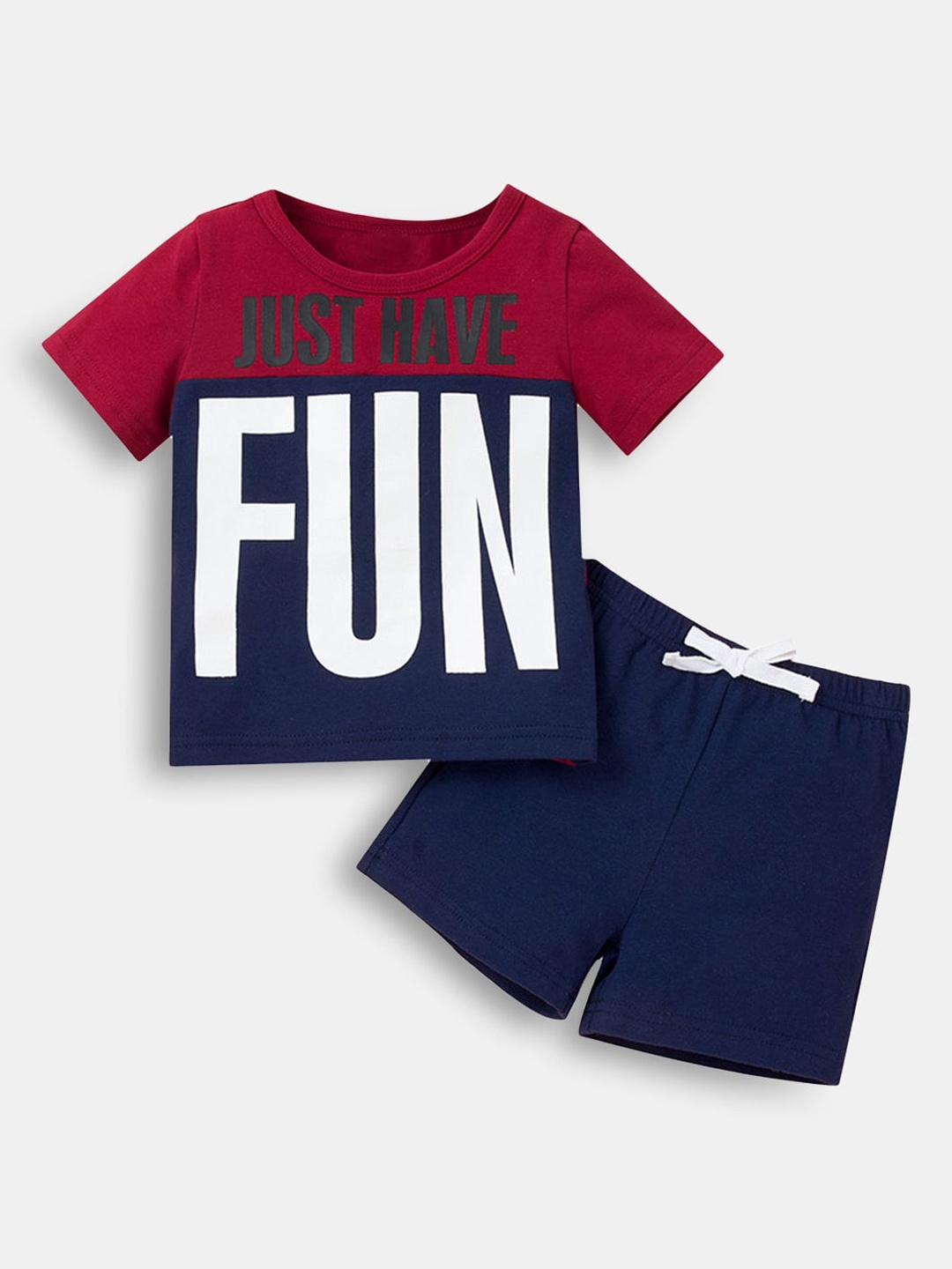 

Hopscotch Boys Blue & Red Printed T-shirt with Shorts