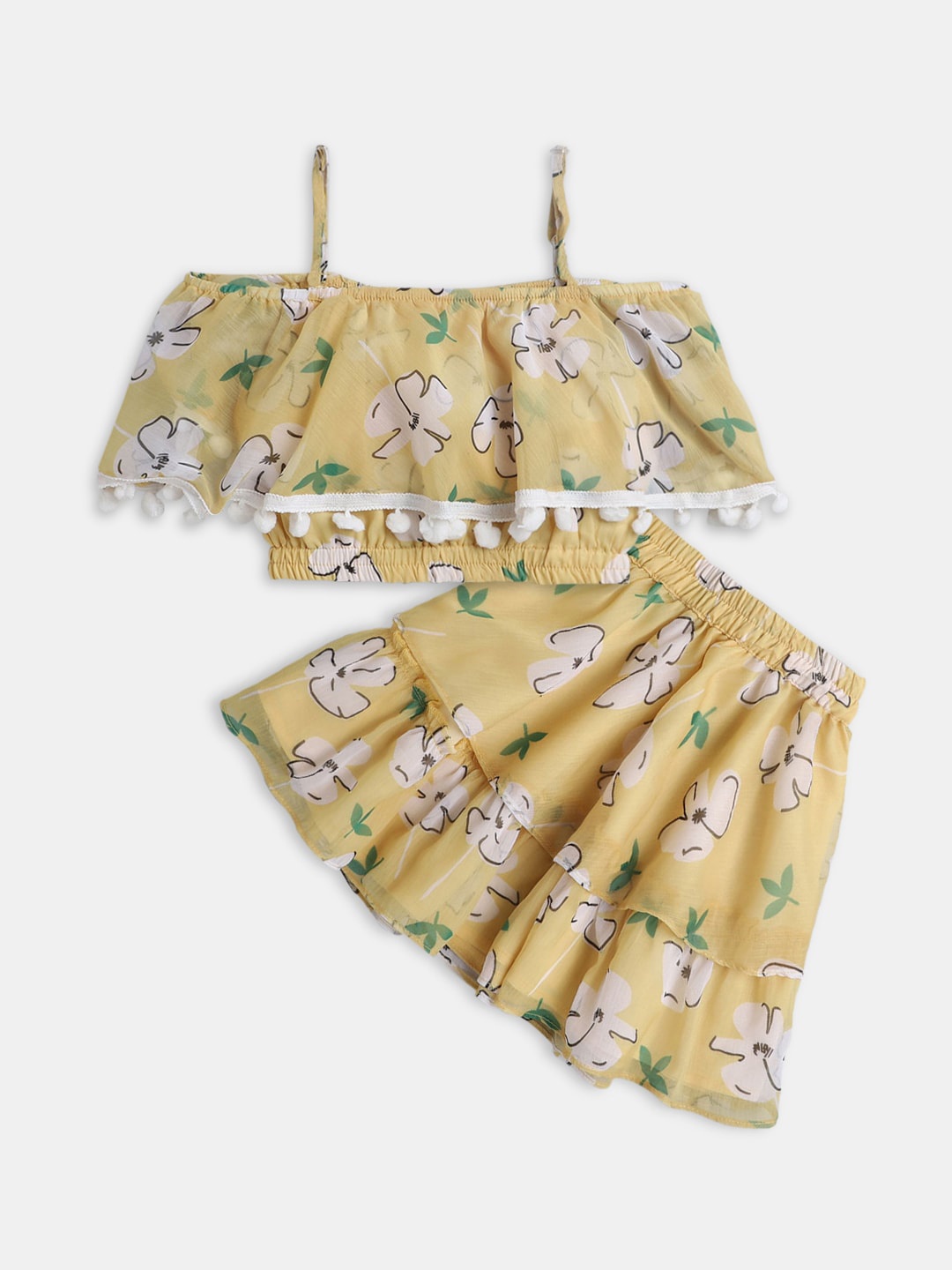 

Hopscotch Girls Yellow & White Printed Top with Skirt
