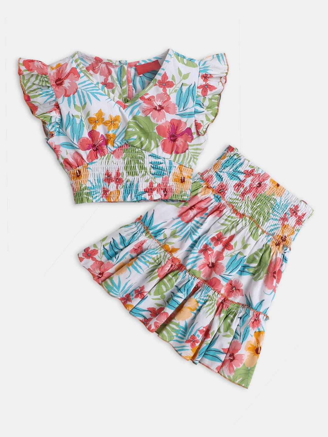 

Hopscotch Girls White & Red Printed Top with Skirt