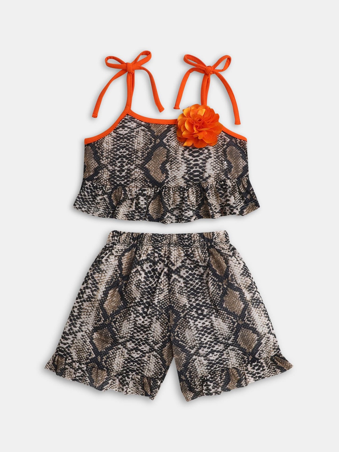 

Hopscotch Girls Brown & Orange Printed Top with Shorts