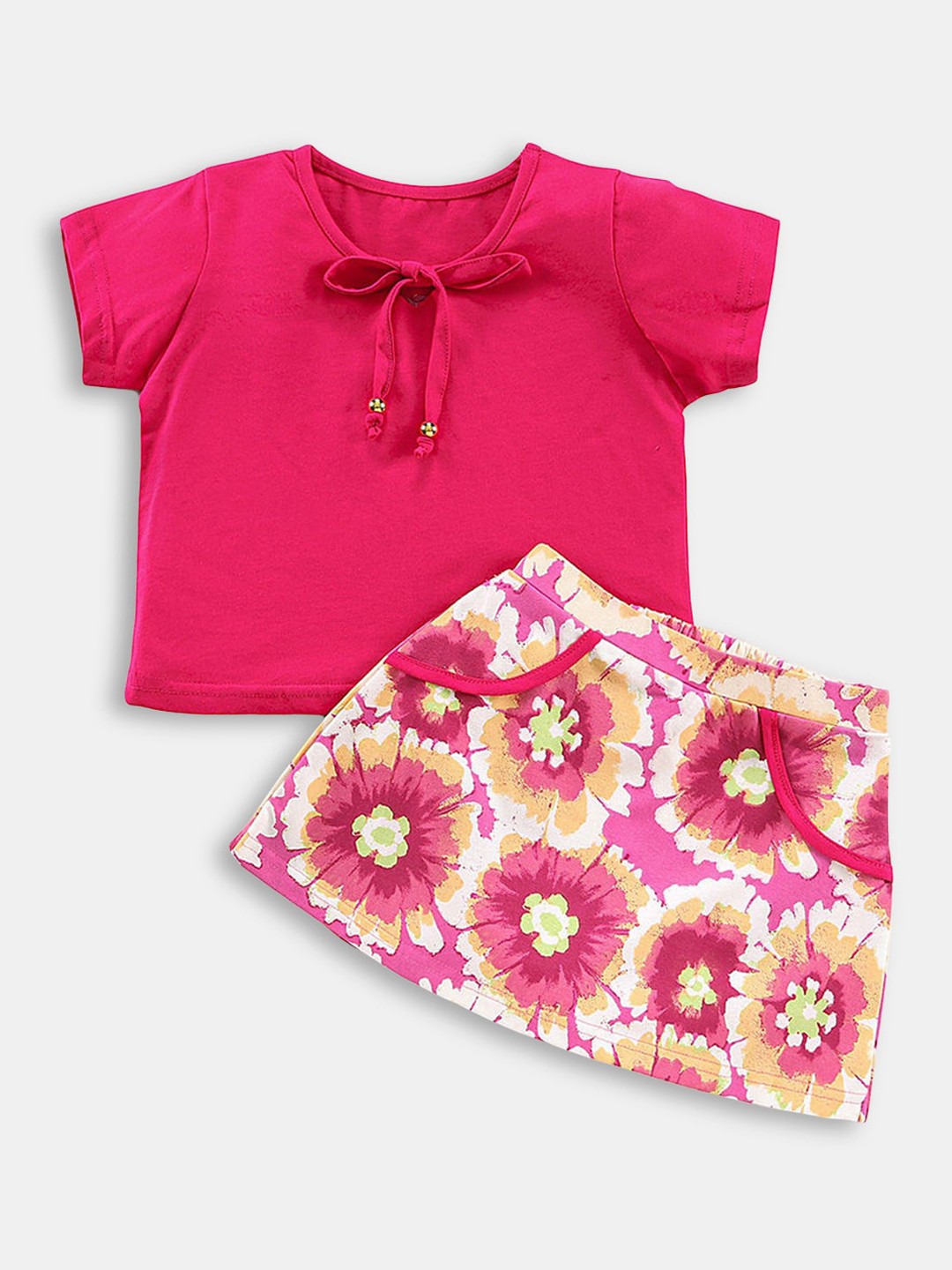 

Hopscotch Girls Pink & Off White Top with Skirt