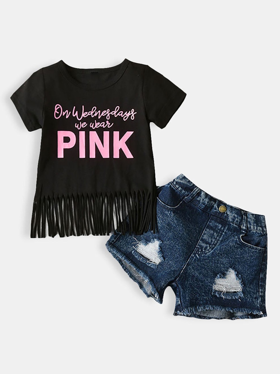 

Hopscotch Girls Black & Pink Printed T-shirt with Shorts