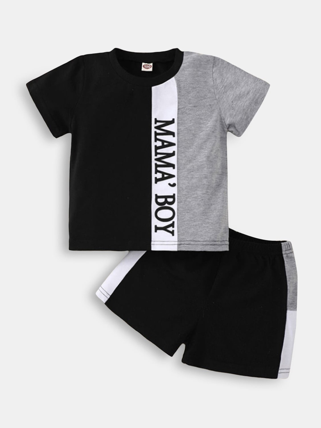 

Hopscotch Boys Black & Grey Printed T-shirt with Shorts