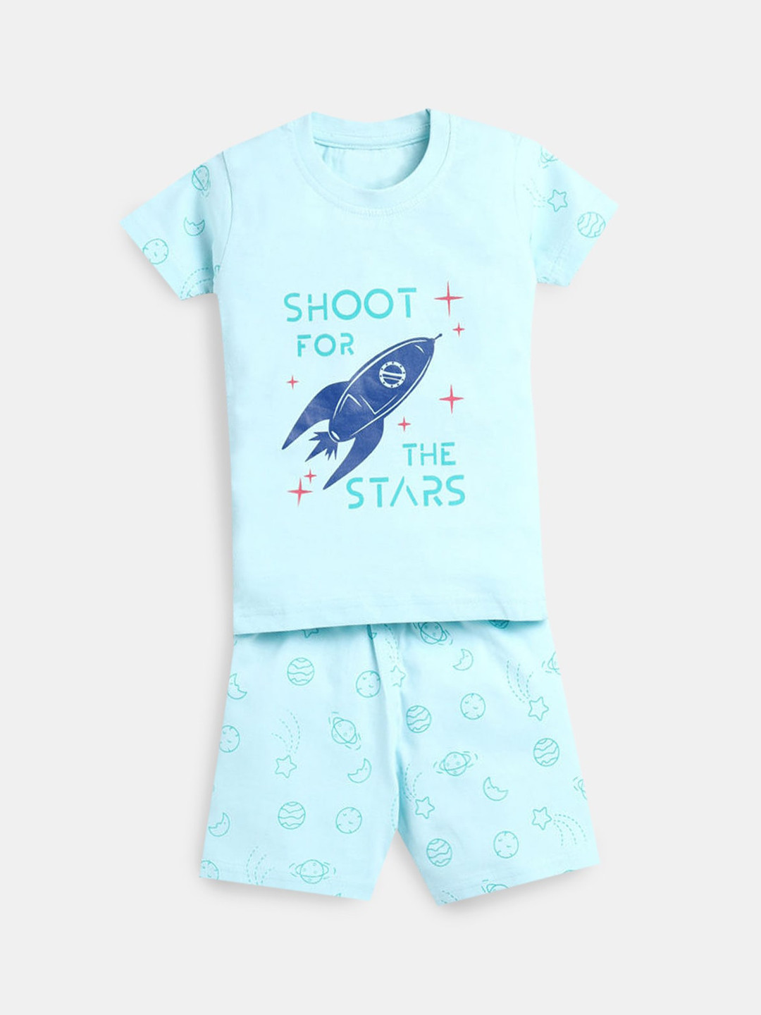 

Hopscotch Boys Blue Printed T-shirt with Shorts