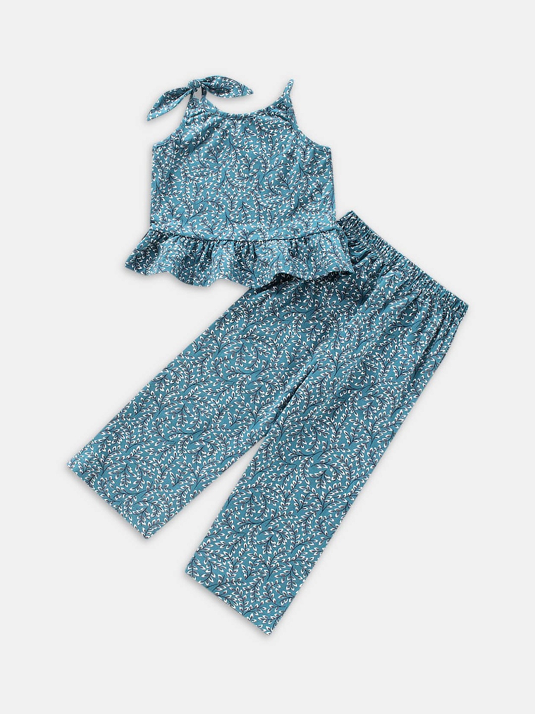 

Hopscotch Girls Green & Off White Printed Top with Trousers