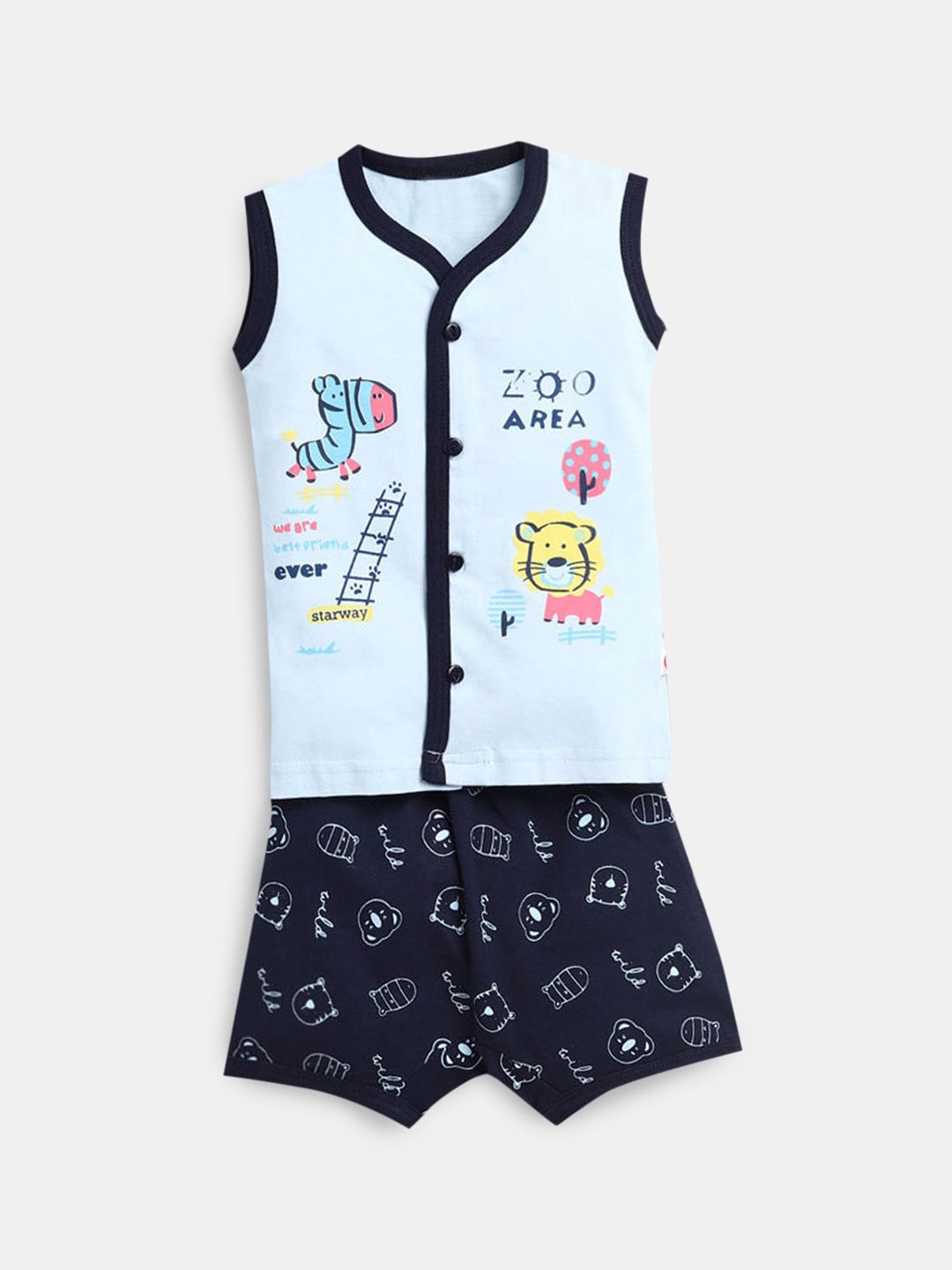 

Hopscotch Boys Blue & Pink Printed T-shirt with Shorts