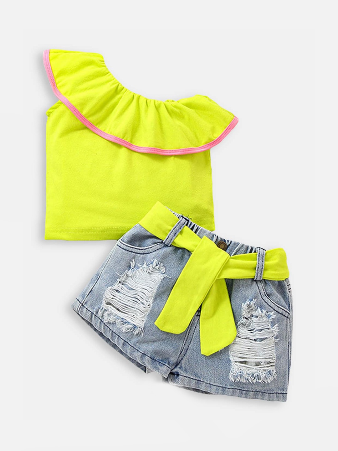 

Hopscotch Girls Yellow & Grey Pure Cotton Top with Shorts