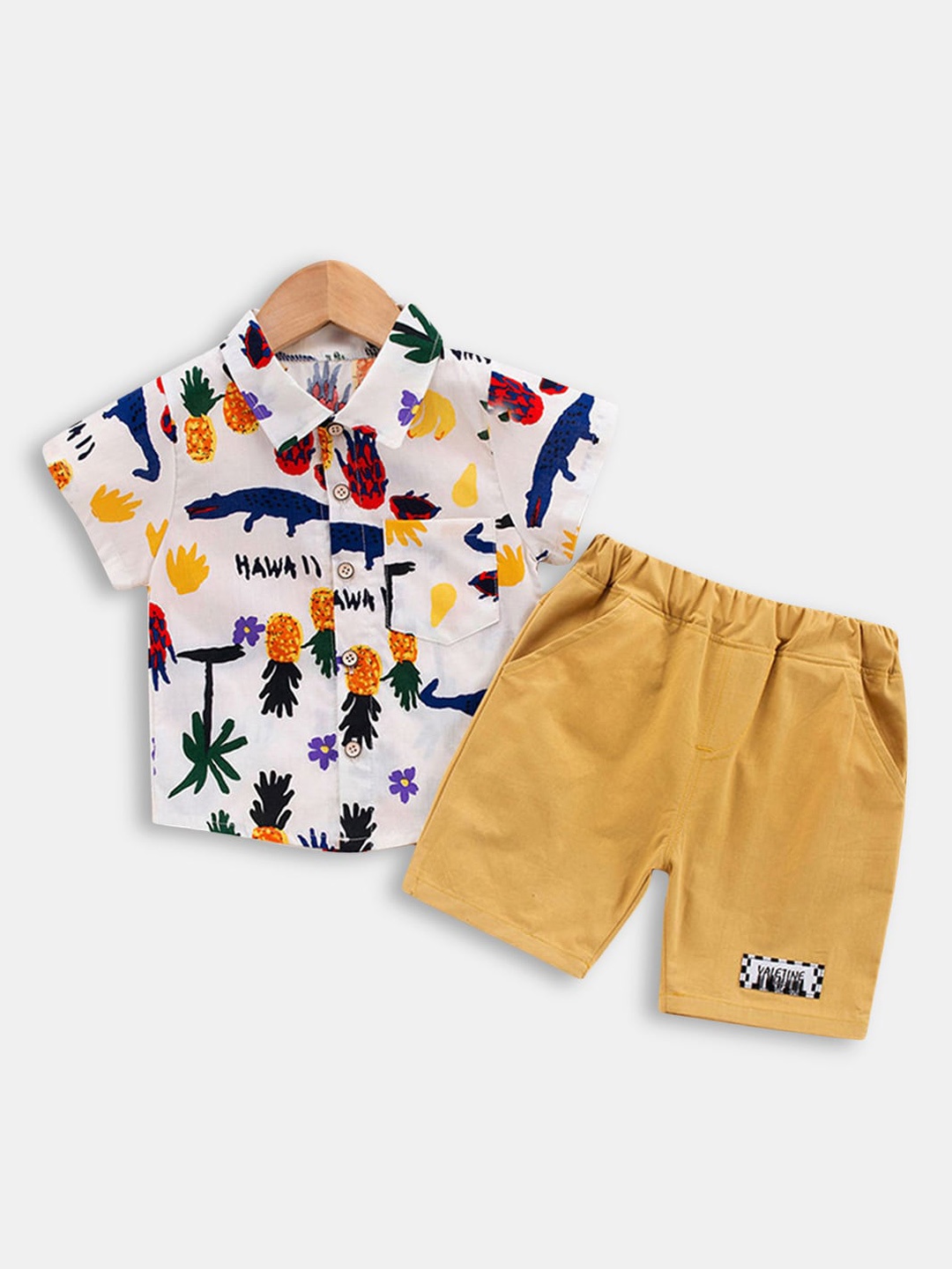 

Hopscotch Boys White & Brown Printed Shirt with Shorts