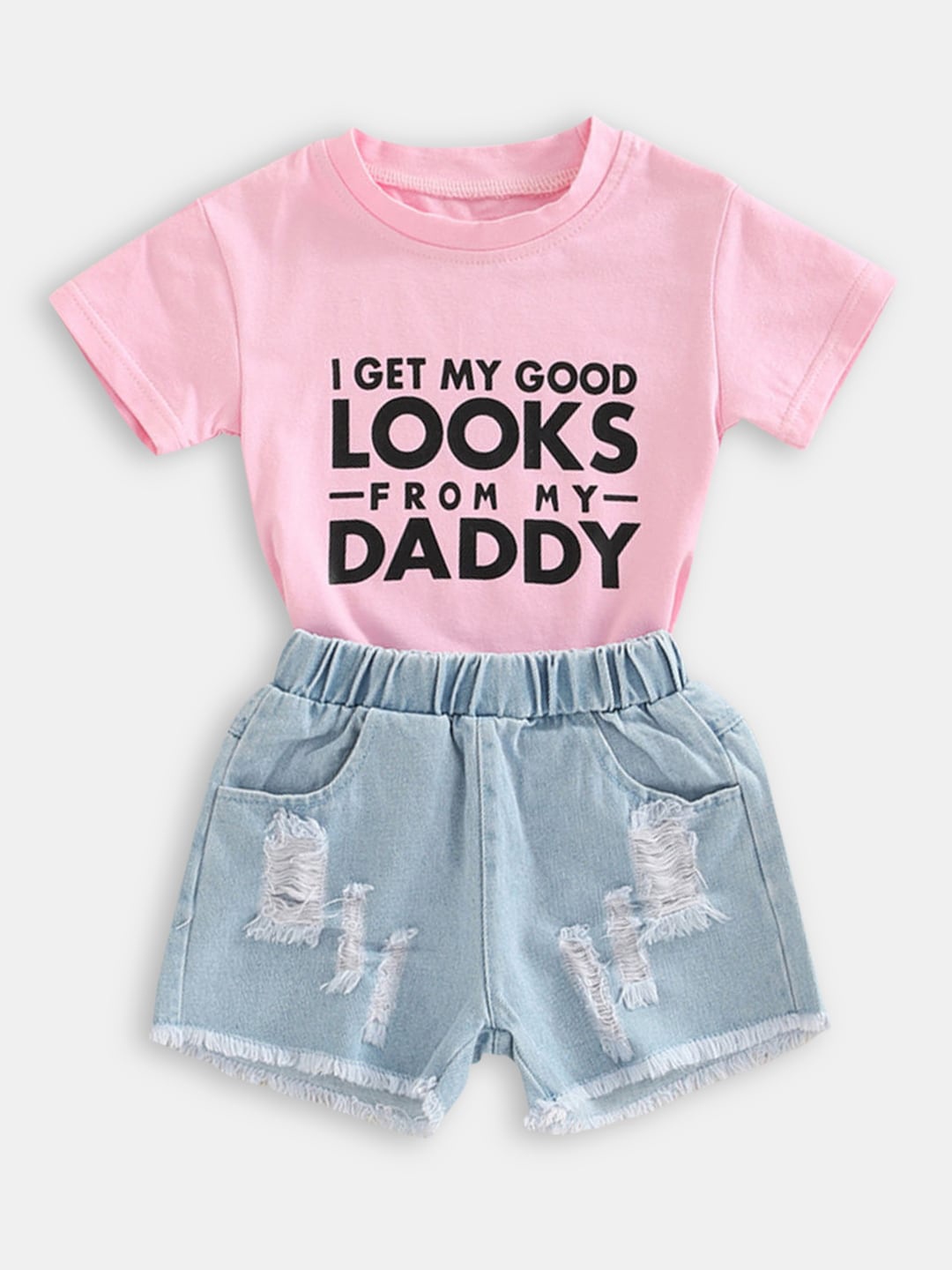 

Hopscotch Girls Pink & Blue Printed T-shirt with Shorts
