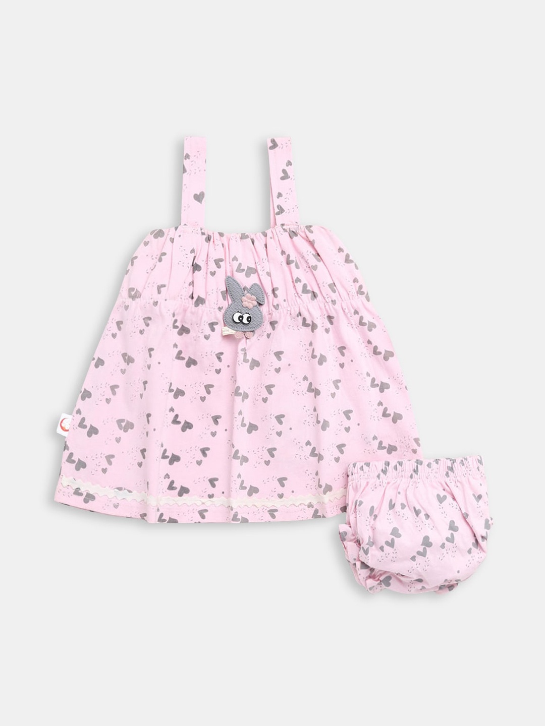 

Hopscotch Girls Pink & Grey Printed Pure Cotton Top with Shorts