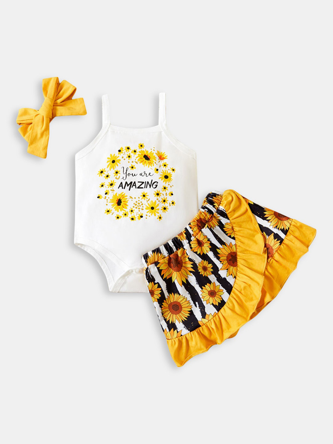 

Hopscotch Girls Yellow & White Printed Top with Skirt