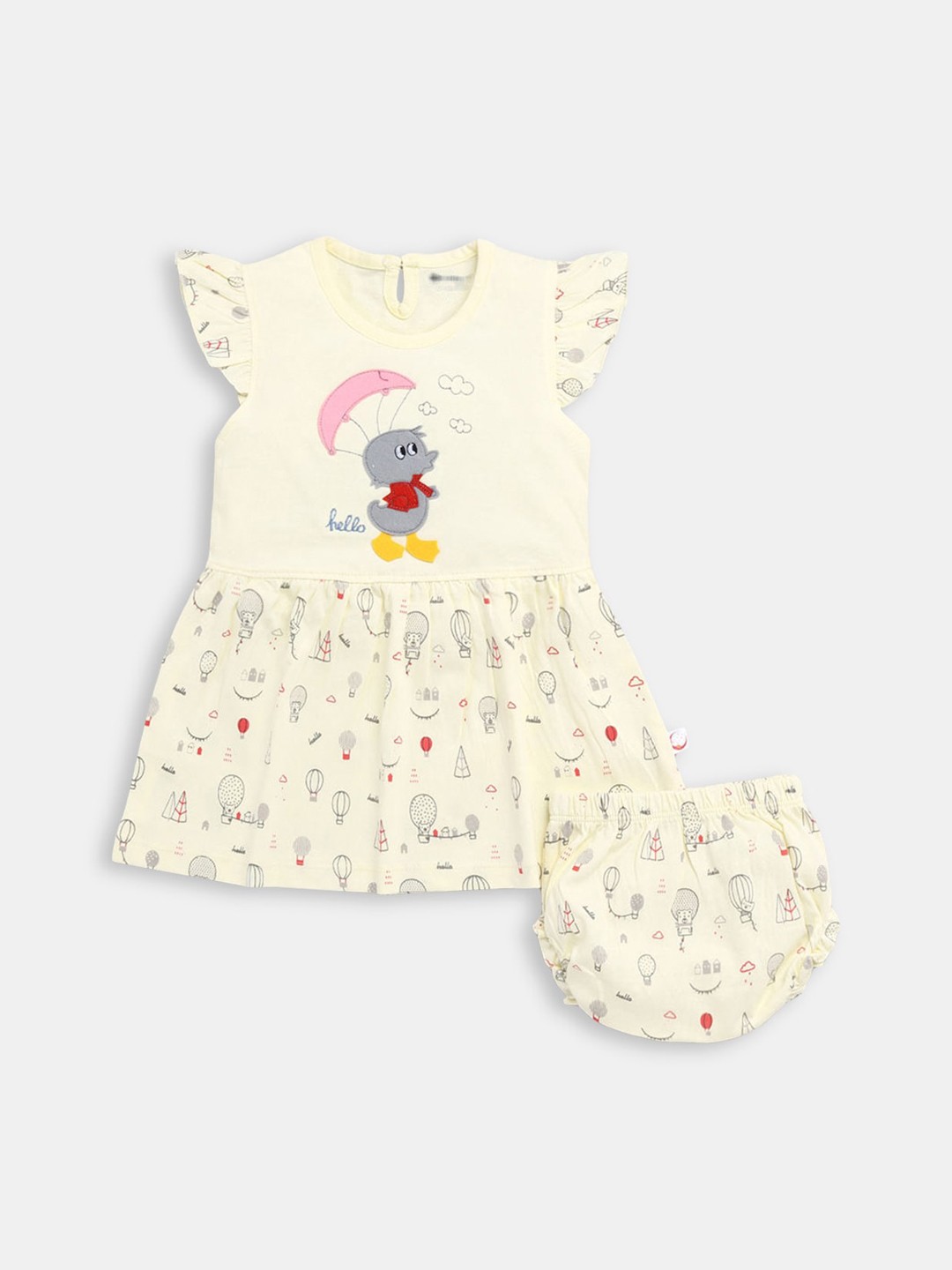 

Hopscotch Girls Yellow & White Printed Pure Cotton Top with Shorts
