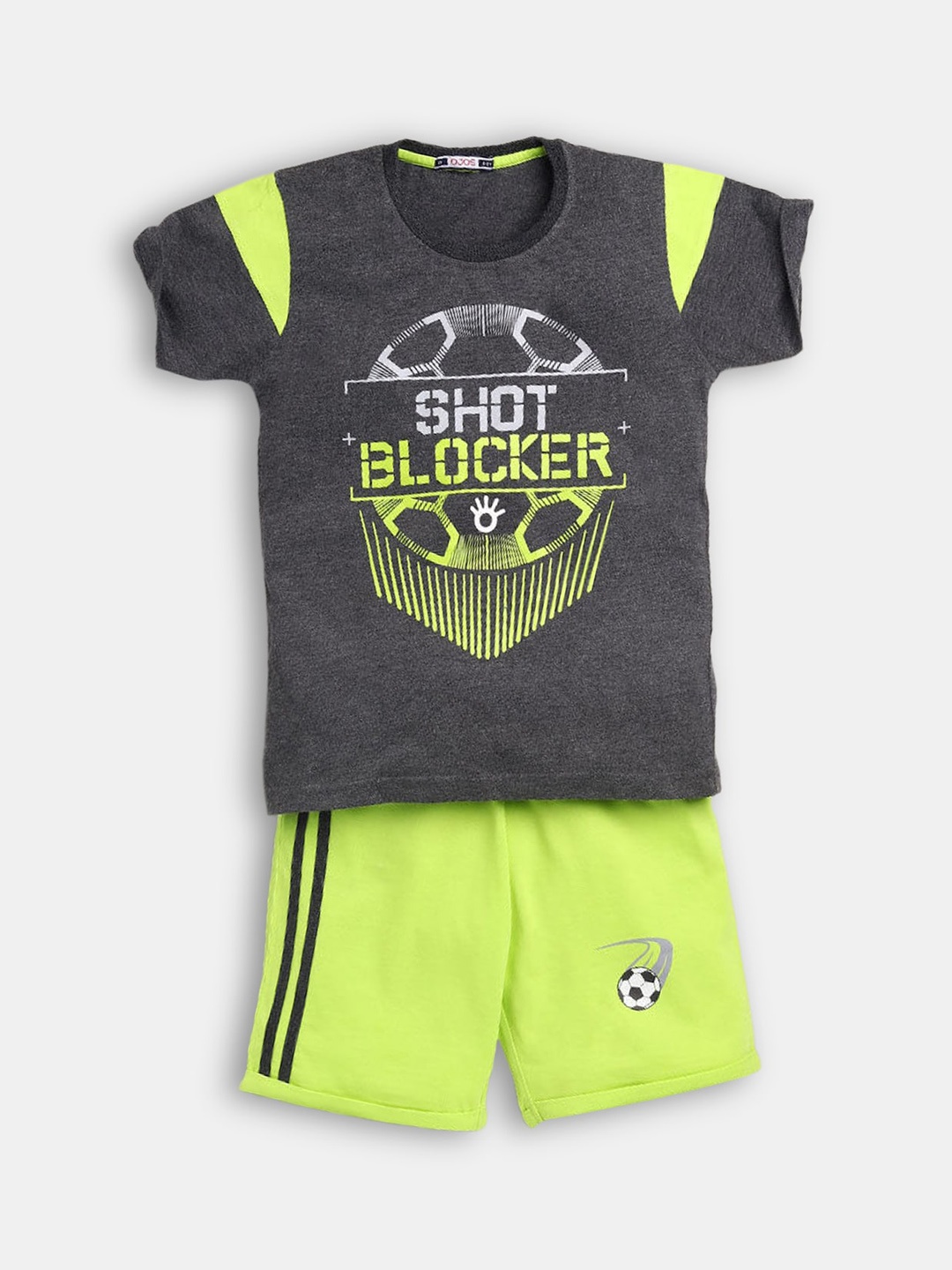 

Hopscotch Boys Black & Green Printed Pure Cotton T-shirt with Shorts