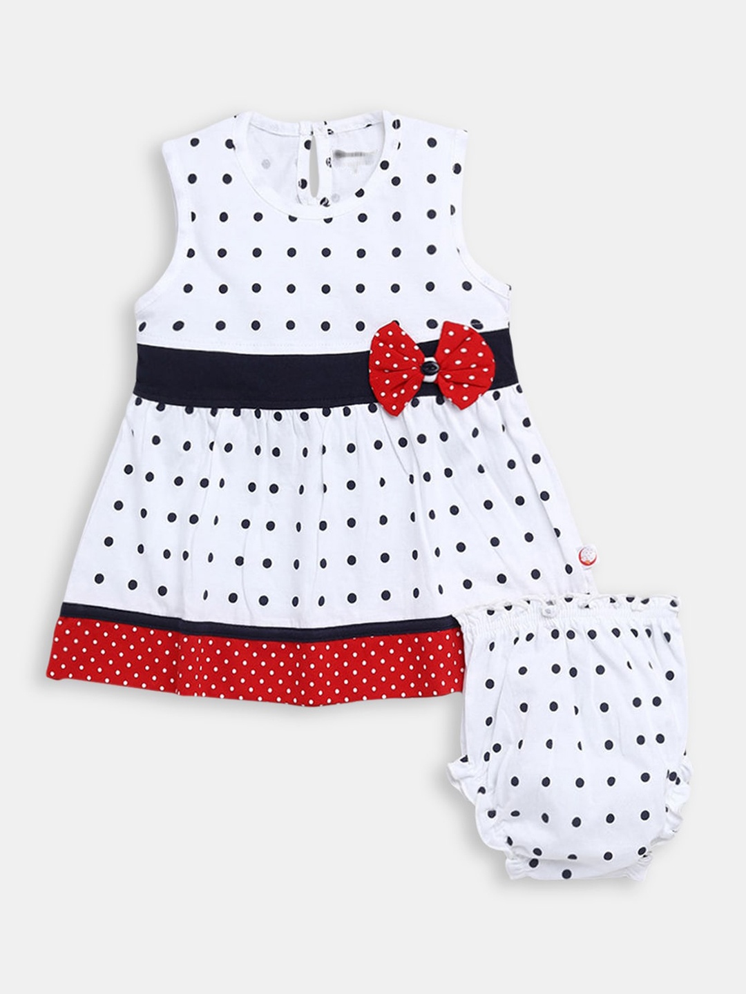 

Hopscotch Girls Navy Blue & White Printed Pure Cotton Top with Shorts
