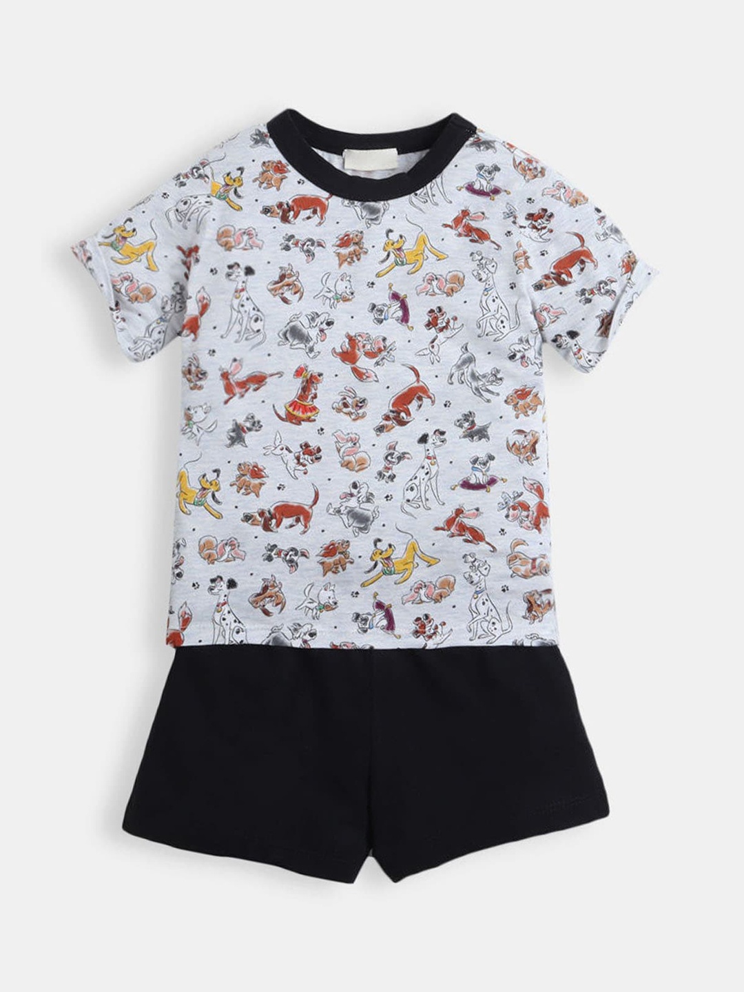 

Hopscotch Boys Black & Grey Melange Printed T-shirt with Shorts