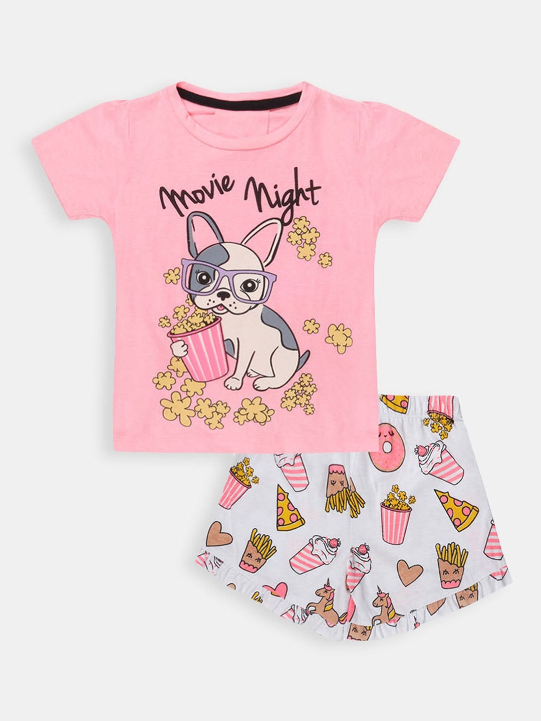 

Hopscotch Girls Pink & Grey Printed T-shirt with Shorts