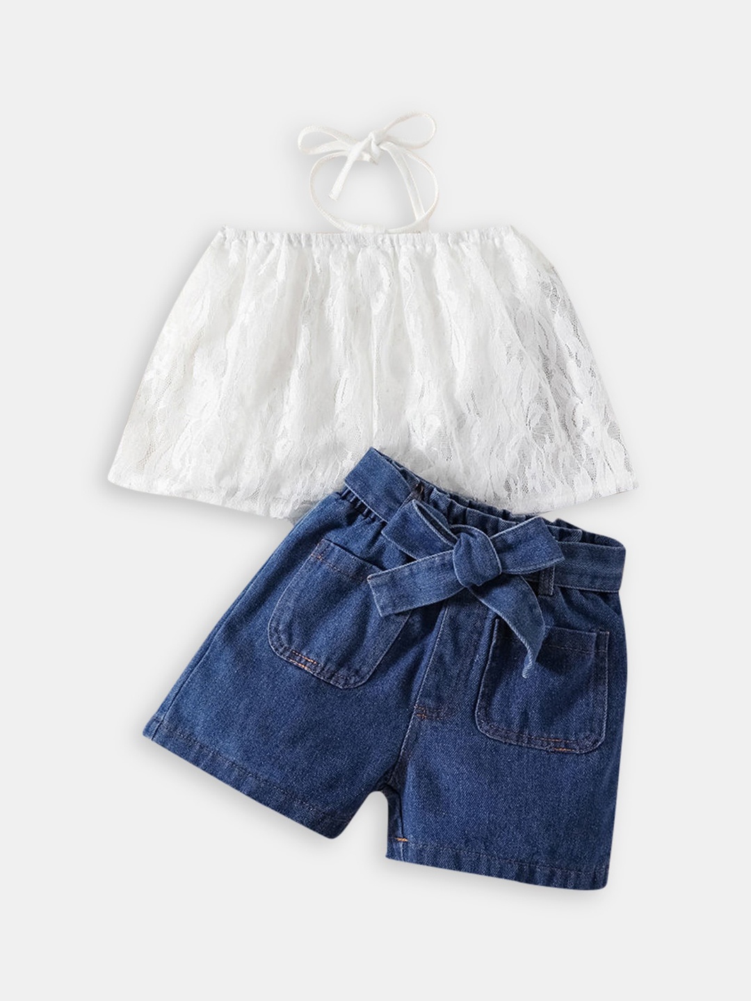 

Hopscotch Girls White & Navy Blue Top with Shorts