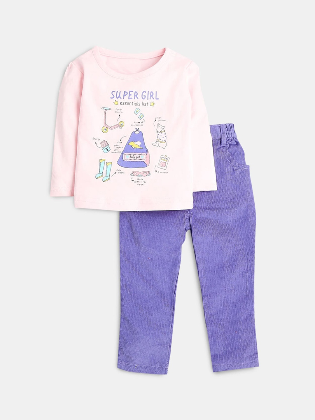 

Hopscotch Girls Pink & Violet Printed T-shirt with Trousers