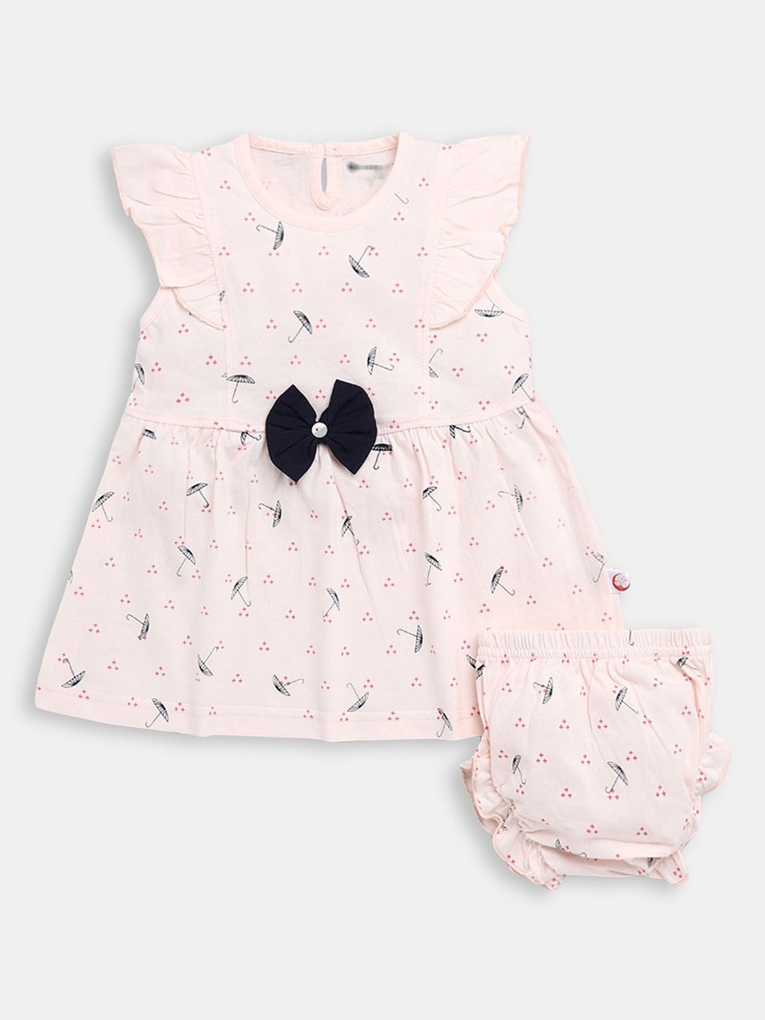 

Hopscotch Girls Peach-Coloured & Black Printed Cotton Dress with Bloomers