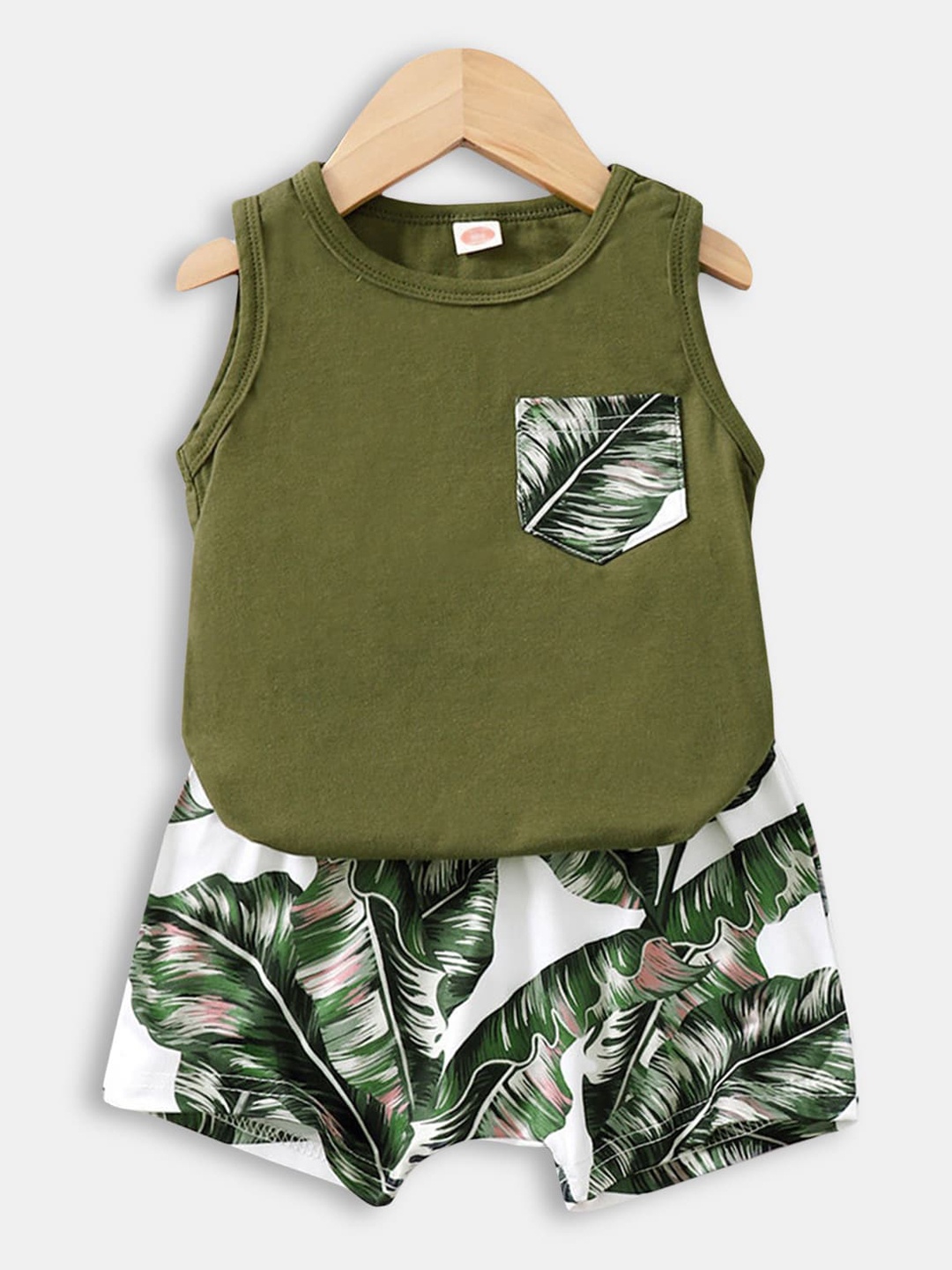 

Hopscotch Boys Green & White Printed T-shirt with Shorts