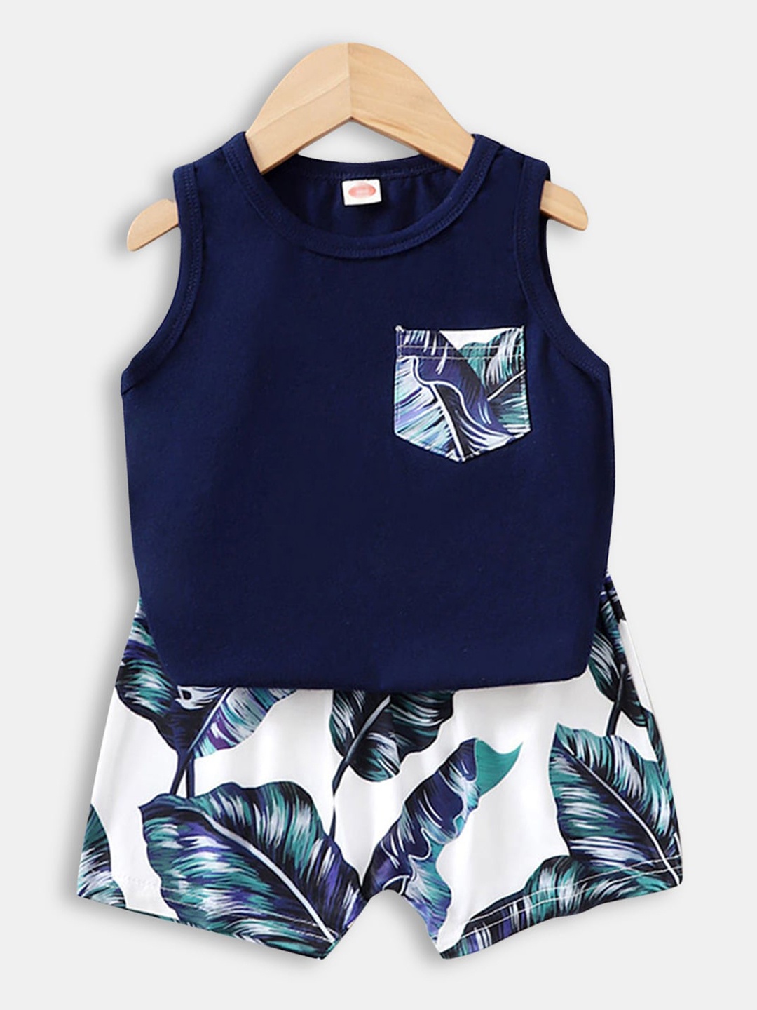 

Hopscotch Boys Navy Blue & White Printed T-shirt with Shorts