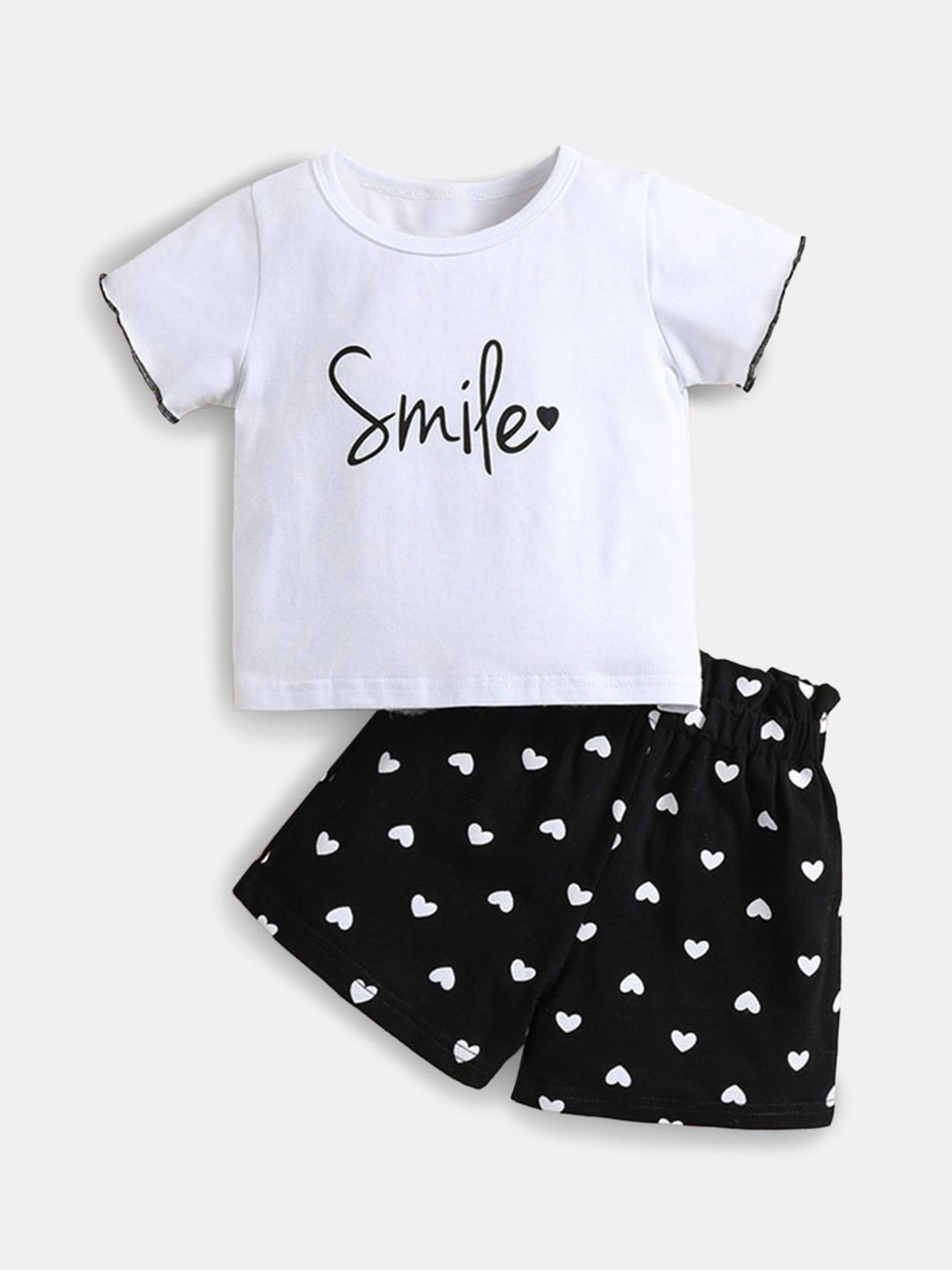 

Hopscotch Girls White & Black Printed Polyester Top with Shorts