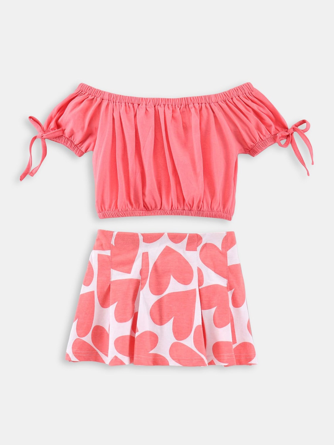 

Hopscotch Girls Peach-Coloured & White Top with Skirt