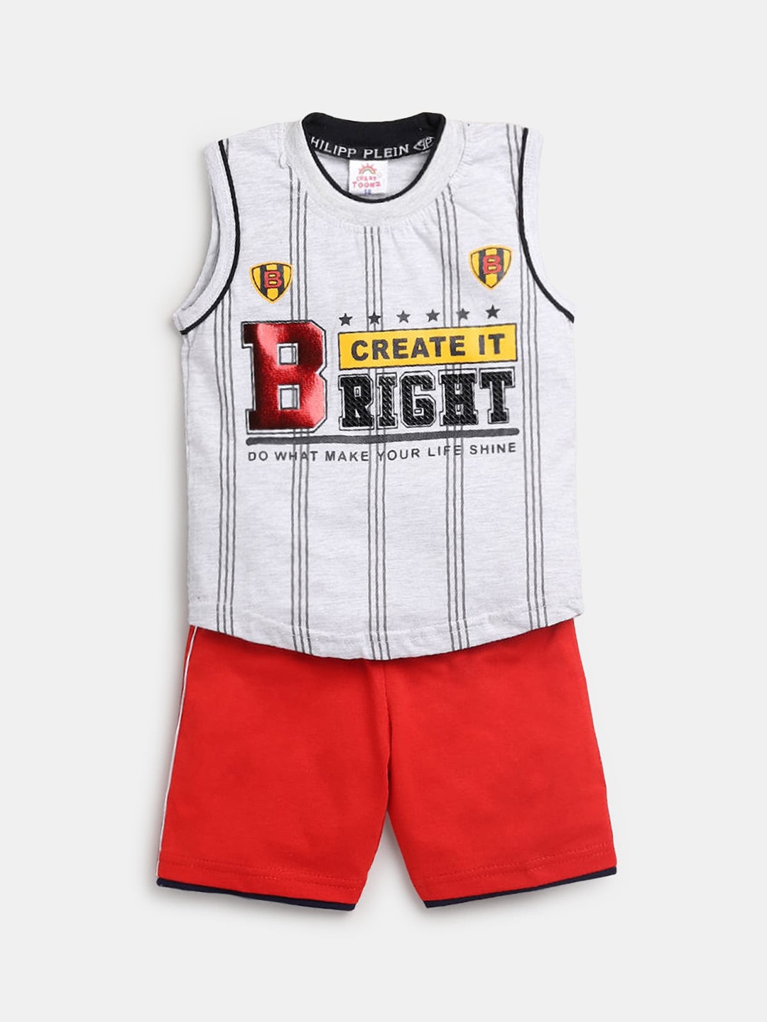 

Hopscotch Boys Grey & Red Striped Pure Cotton T-shirt with Shorts