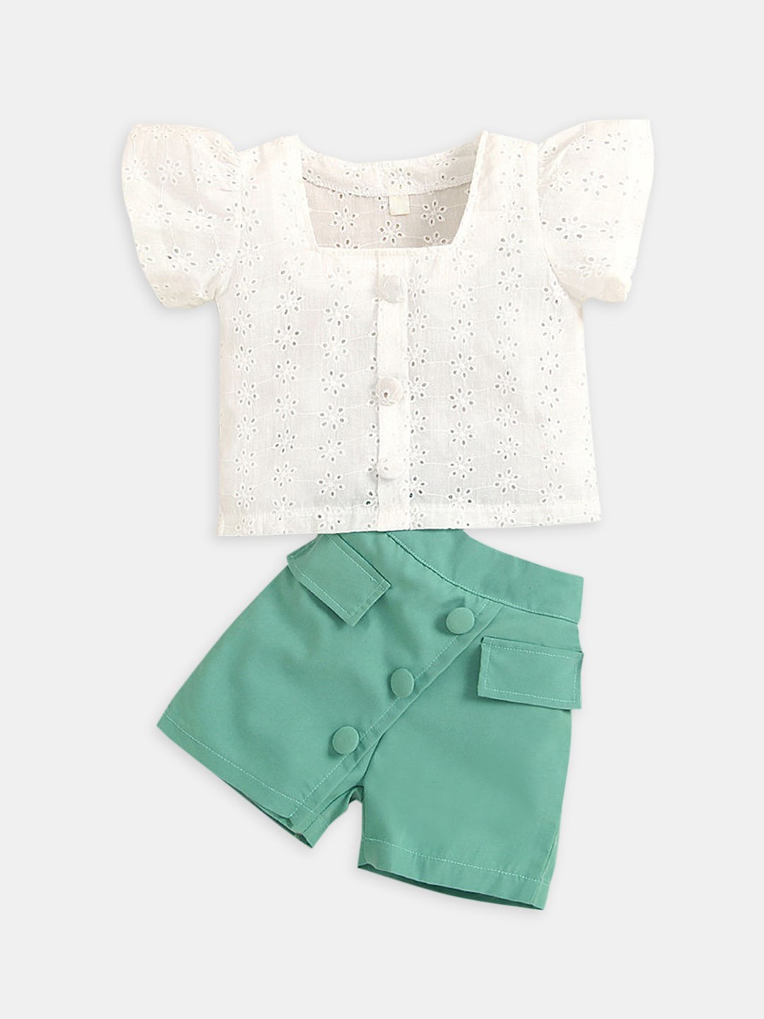 

Hopscotch Girls Green & Off White Top with Shorts