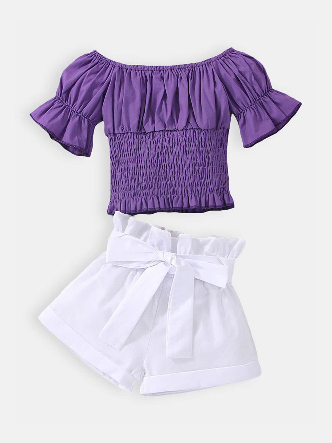 

Hopscotch Girls Purple & Off White Top with Shorts