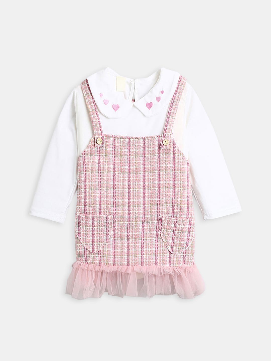 

Hopscotch Girls Pink & White Pure Cotton Top with Skirt