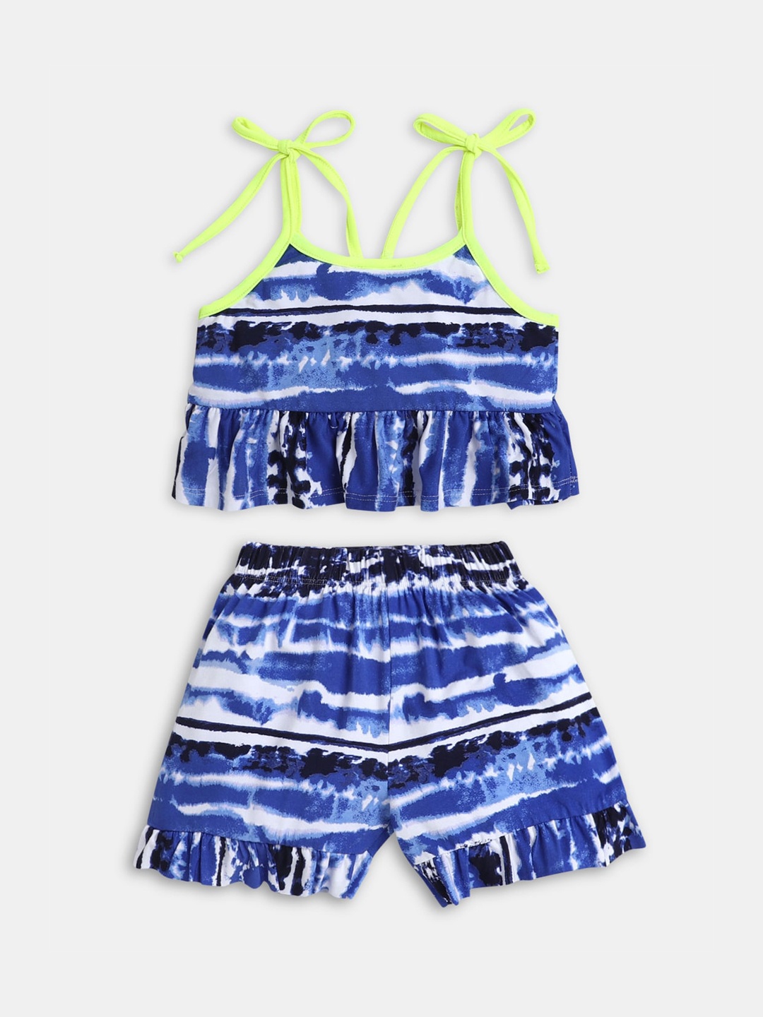 

Hopscotch Girls Blue & Green Printed Top with Shorts