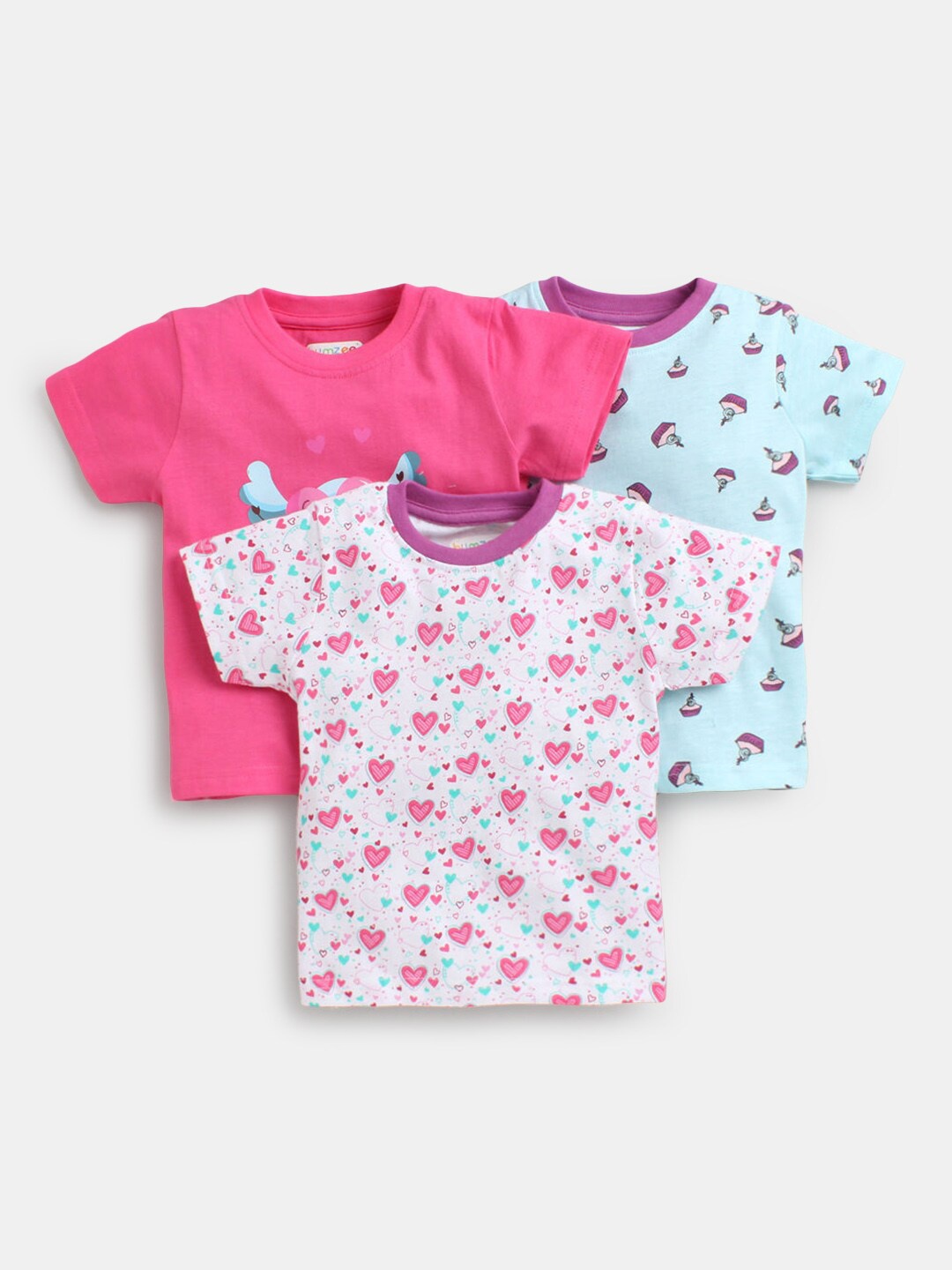 

Hopscotch Girls Pack Of 3 Typography Printed T-shirt, Fuchsia