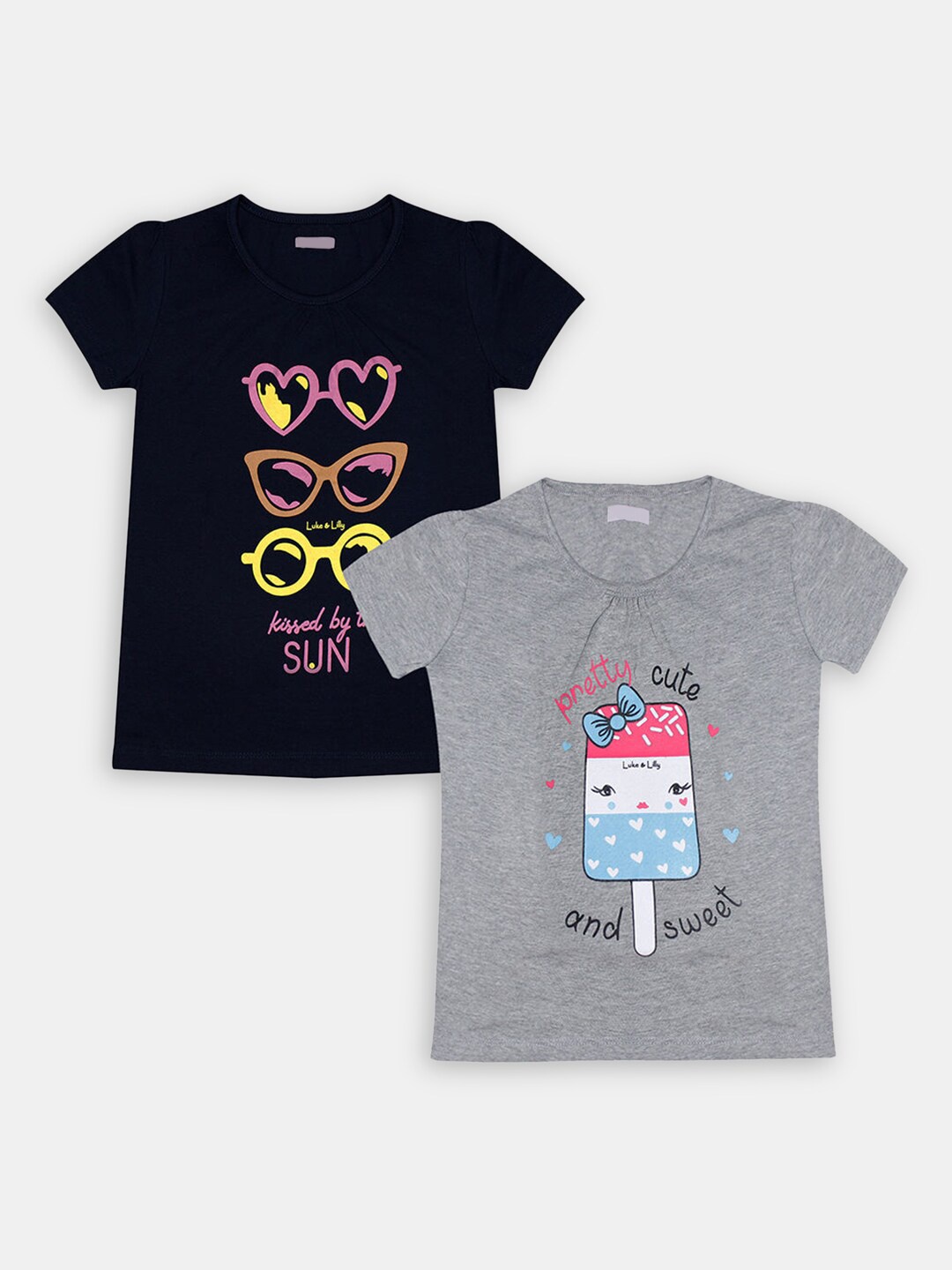

Hopscotch GirlsBlack And Grey 2 Raw Edge T-shirt, Black