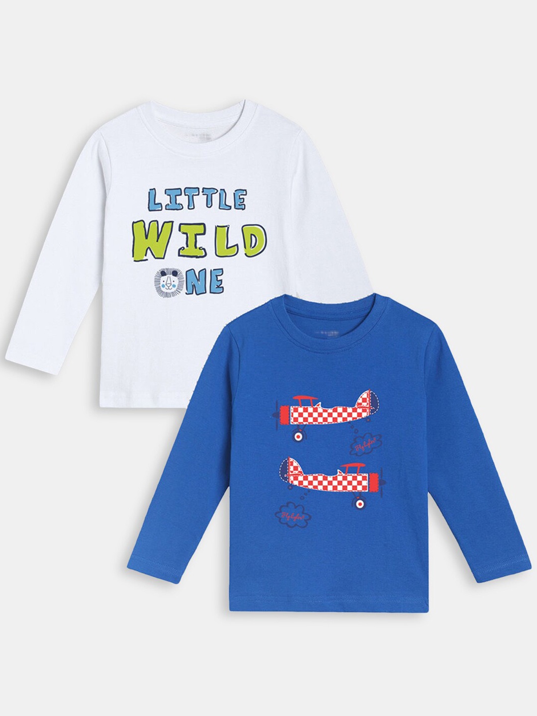 

Hopscotch Boys Pack Of 2 White & Blue Typography Printed T-shirt