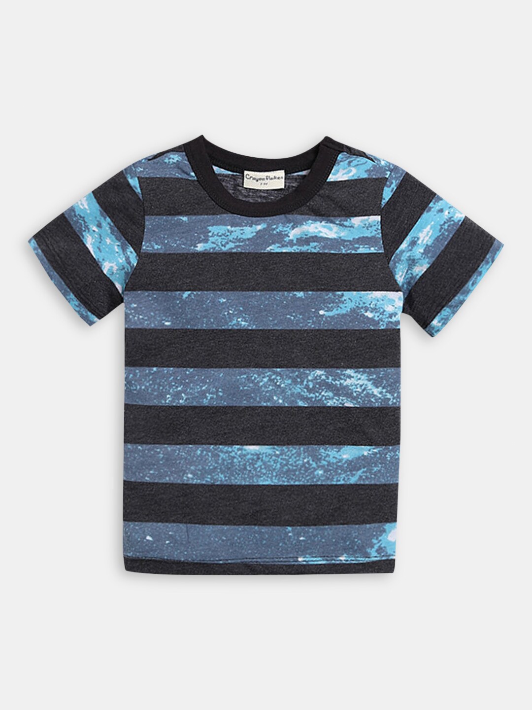 

Hopscotch Boys Blue & Black Striped Pure Cotton T-shirt