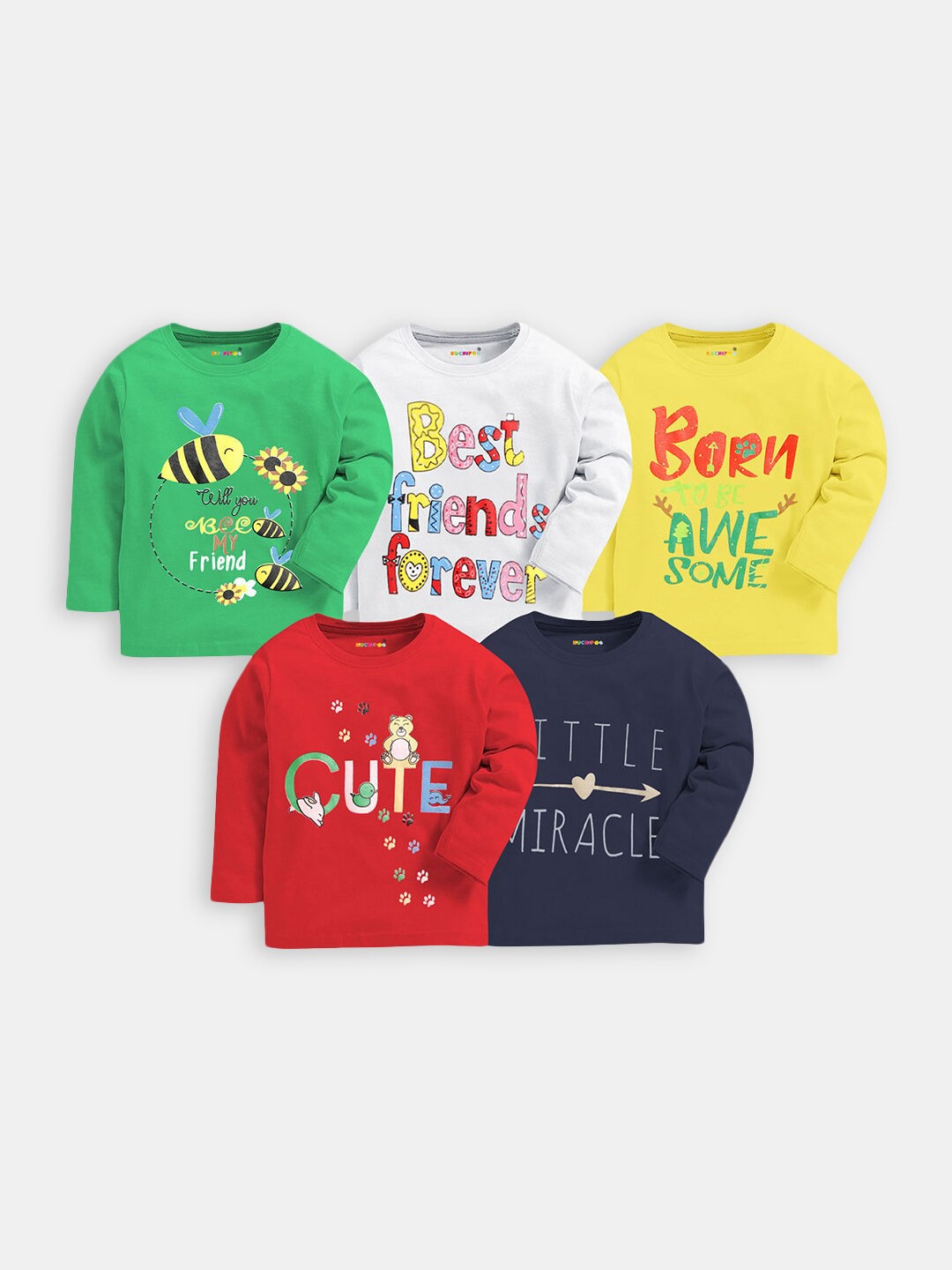 

Hopscotch Girls Green ,White ,Yellow ,Red & Black Typography 5 Printed T-shirt
