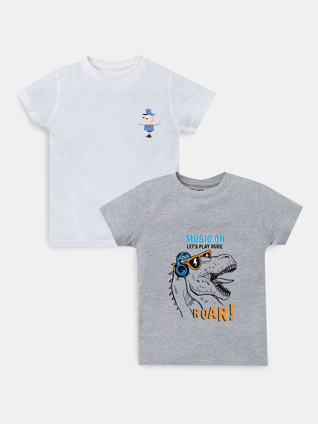 

Hopscotch Boys White & Grey Pack Of 2 Printed T-shirt