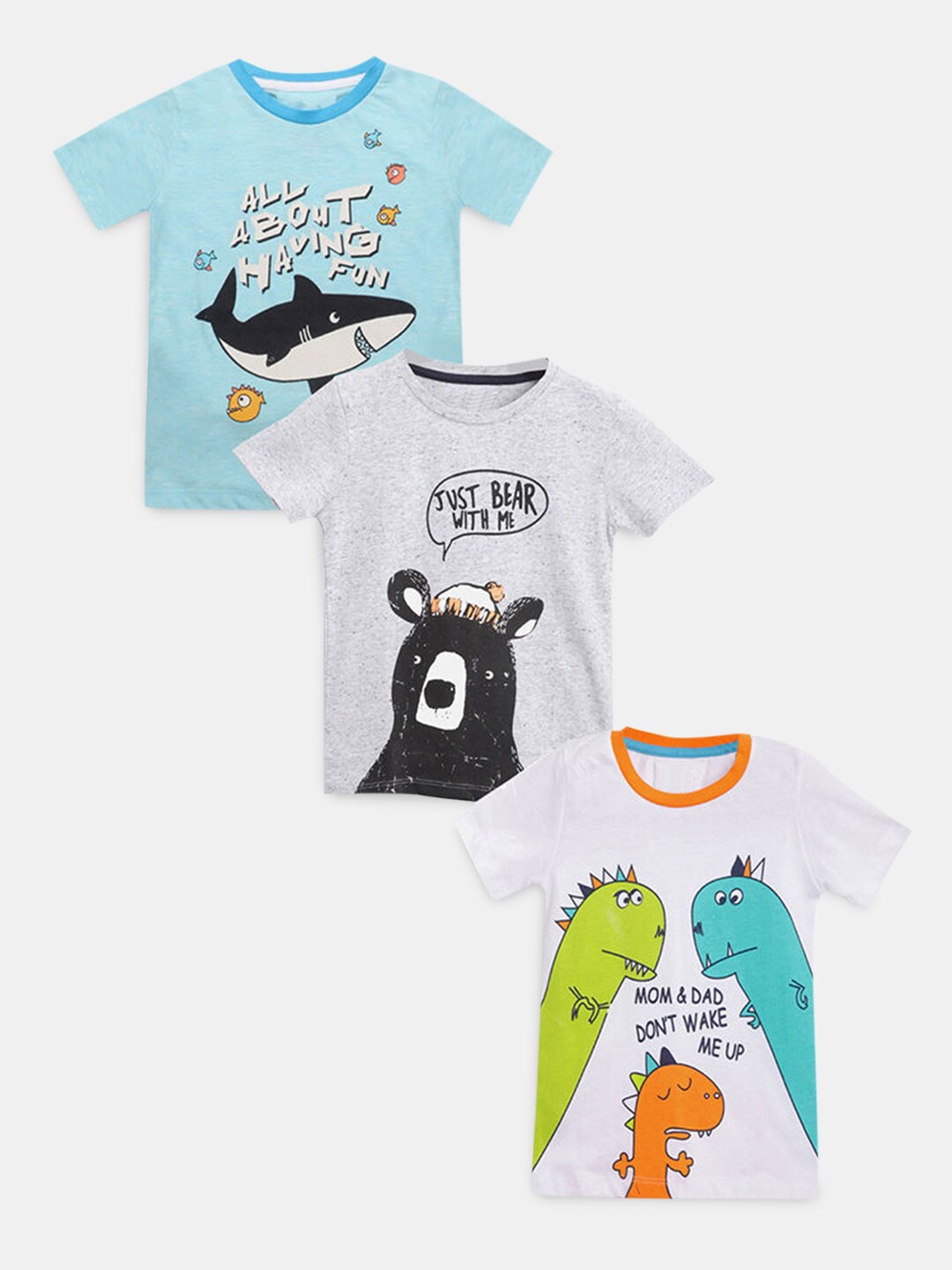 

Hopscotch Boys White, Green and Blue Pack of 3 Printed T-shirt