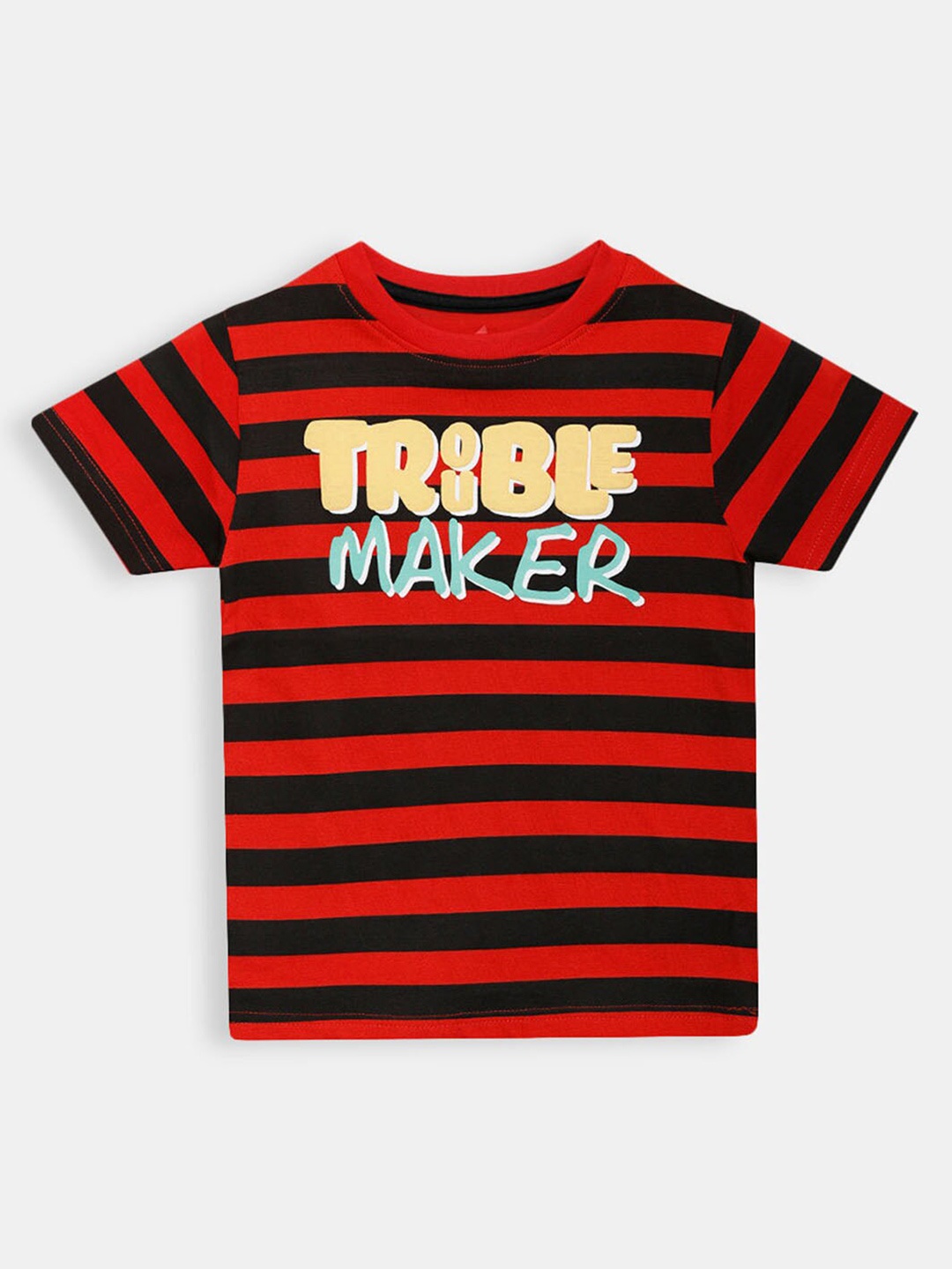

Hopscotch Boys Red & Brown Typography Striped Pure Cotton T-shirt
