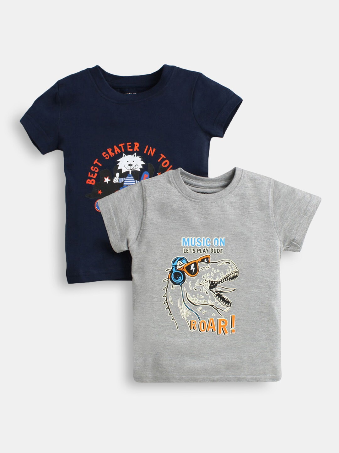 

Hopscotch Boys Pack of 2 Navy Blue & Grey Printed T-shirt