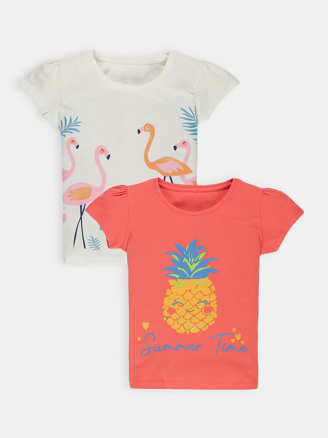

Hopscotch Pack of 2 Girls White & Orange Printed T-shirt