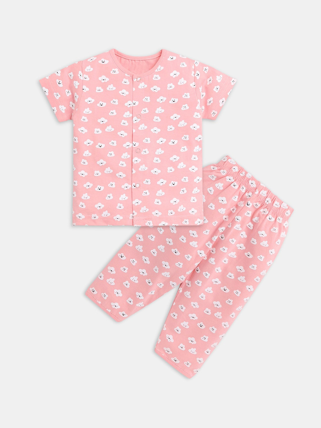 

Hopscotch Girls Pink & White Printed Cotton Night suit