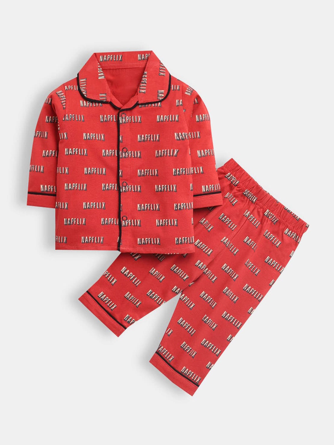 

Hopscotch Boys Red & White Printed Cotton Night suit